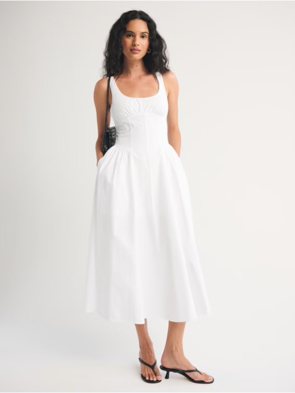 Abercrombie & Fitch White Scoop-Neck Midi Dress